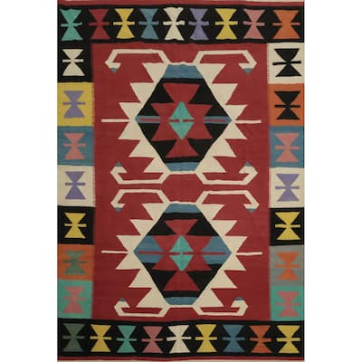 Hand Woven Oriental 100% Wool Carpet Southwestern Tribal Red Kilim Area Rug - 13' 0'' X 9' 9''