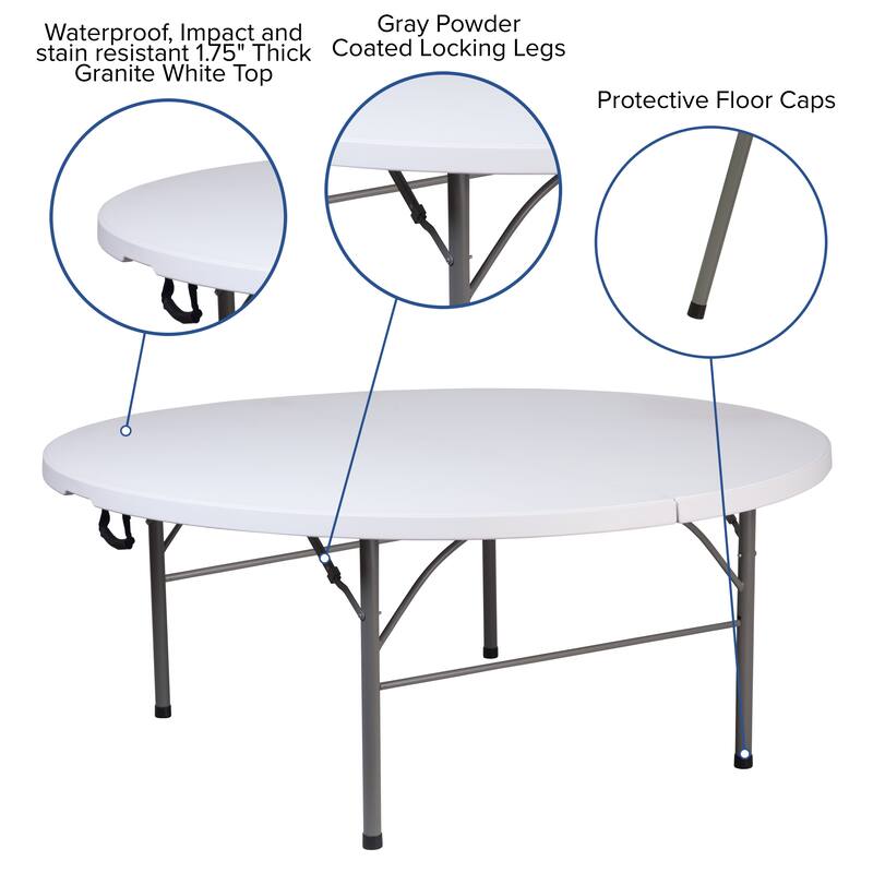 5.89-Foot Round Bi-Fold Plastic Banquet Folding Table with Handle