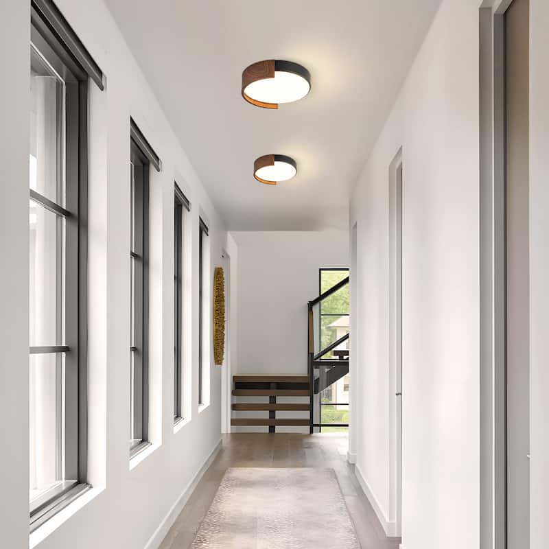 Starsky 5CCT LED Round Wooden Flush Mount - 11.81''
