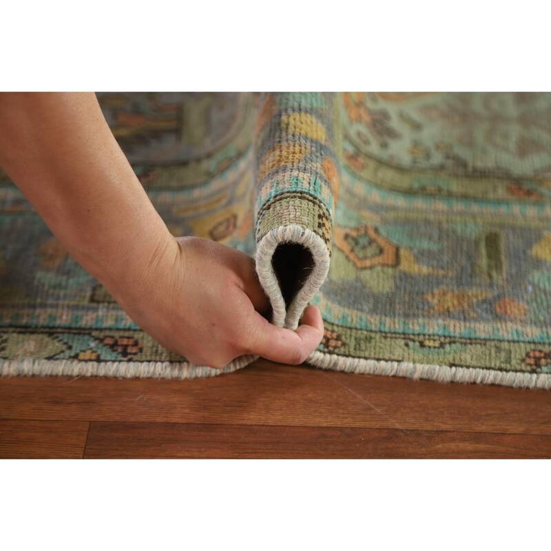 Hand Knotted Oriental 100% Wool Carpet Traditional Medallion Greys & Charcoal Tabriz Area Rug - 9' 9'' X 6' 5''