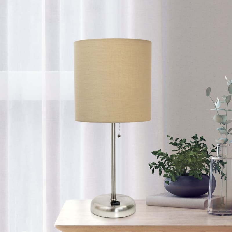 Stick Base Bedside Table Desk Lamp with Drum Shade - 19.5" - Tan