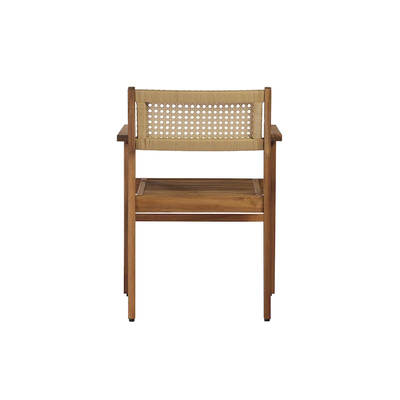 Christopher Knight Home - Modern Outdoor & Indoor Acacia Wood Dining Chairs Set with Wicker Backrest and Armrests