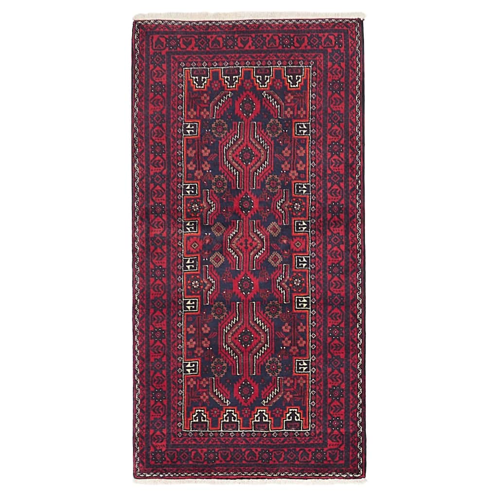 ECARPETGALLERY Hand-knotted Teimani Dark Navy, Red Wool Rug - 3'1 x 6'2