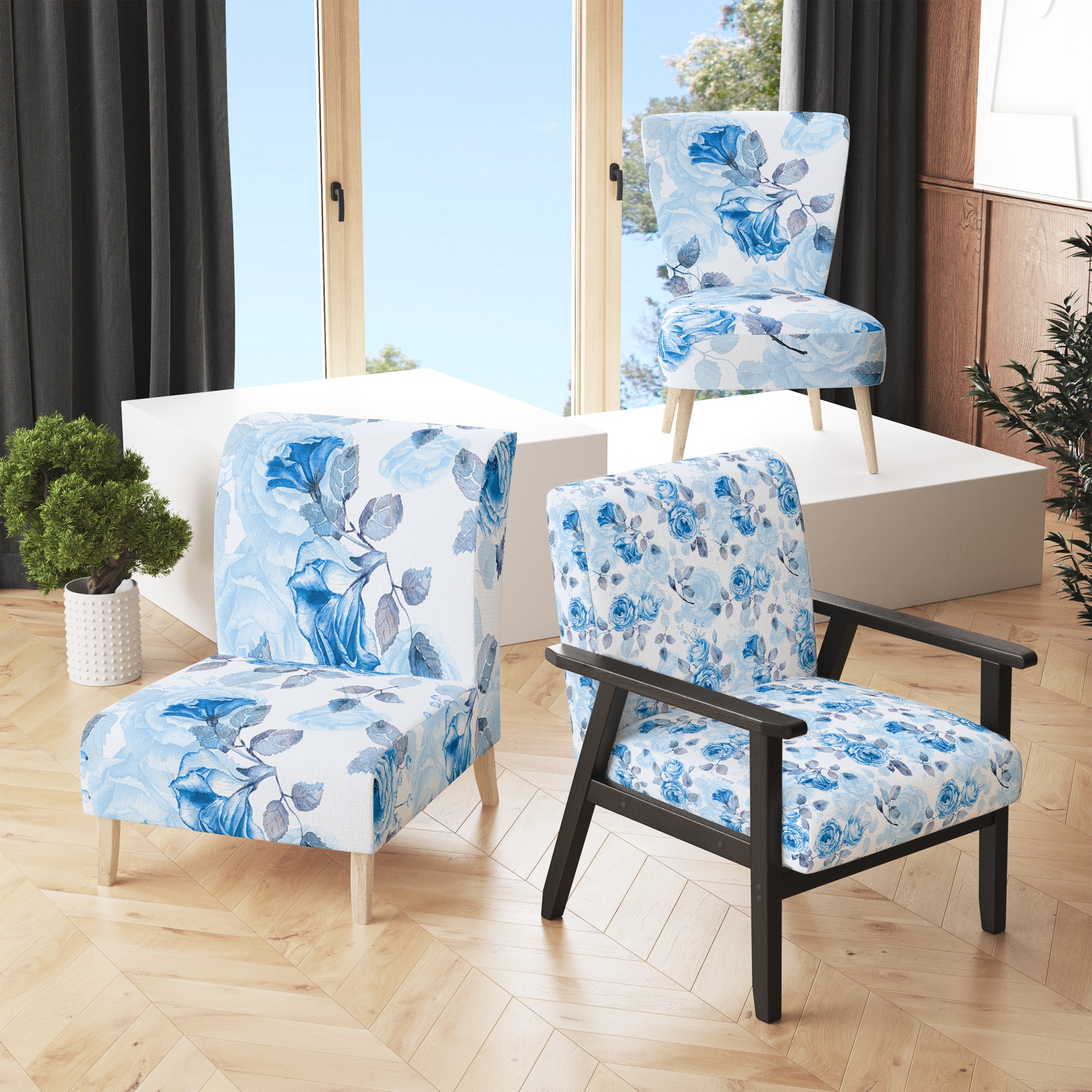 Floral chair on sale with ottoman