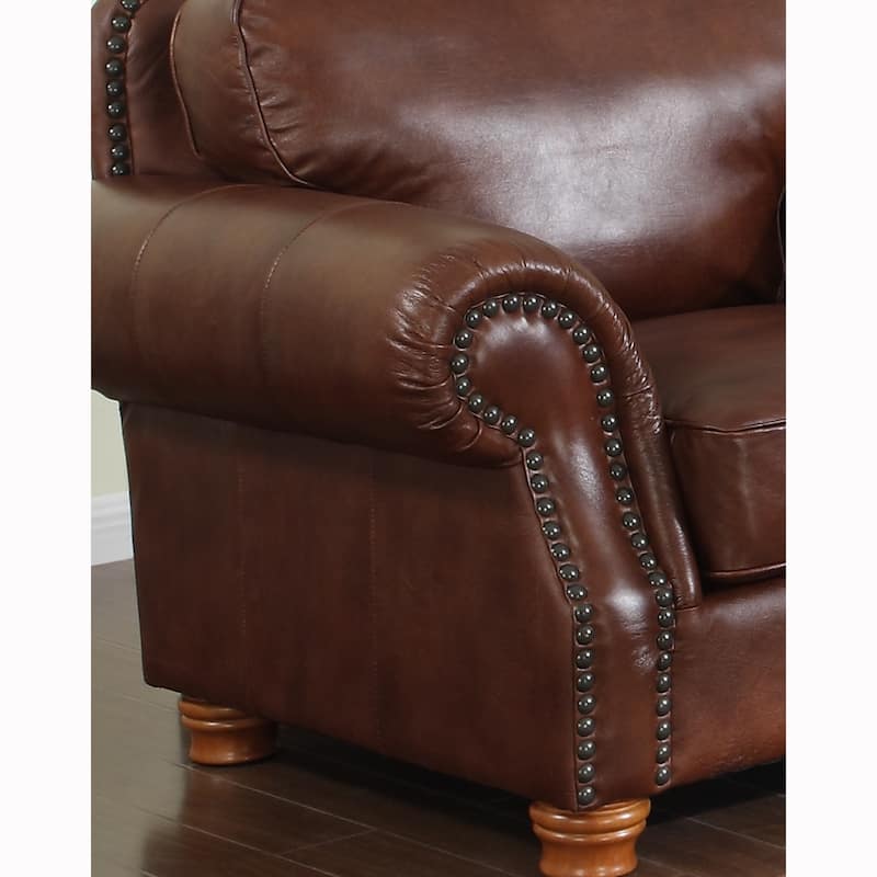 Brandon Distressed Whiskey Italian Leather Chair - 40"H x 48"W x 39"D - 40"H x 40"W x 36"D