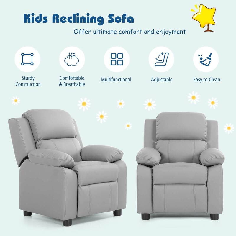 PU Leather Kids Recliner with Armrest & Headrest Lounge 3 Color - See Details