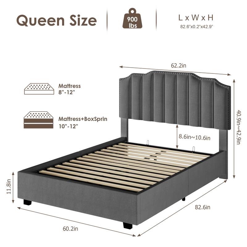 Modern Velvet Upholstered Platform Bed with Storage