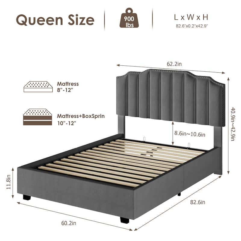 Velvet Upholstered Platform Bed with Storage Space