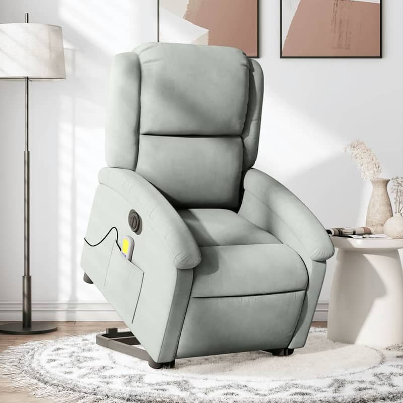 vidaXL Stand up Massage Recliner Chair Power Lift Wingback Armchair Velvet - Light gray Electric