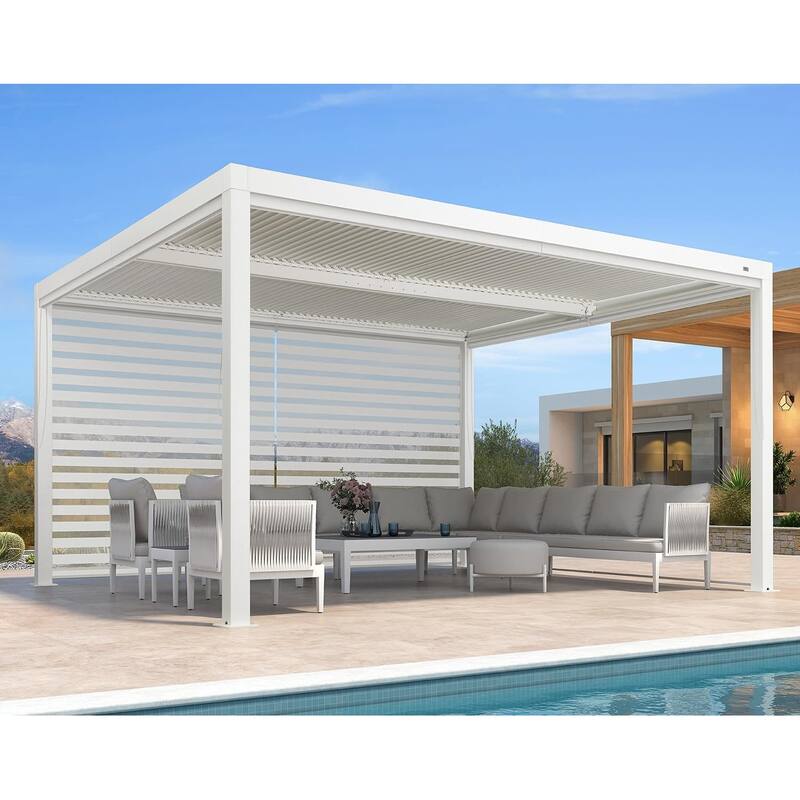 PURPLE LEAF Louvered Pergola Modern White Pergola with Adjustable Roof for Deck Backyard Garden