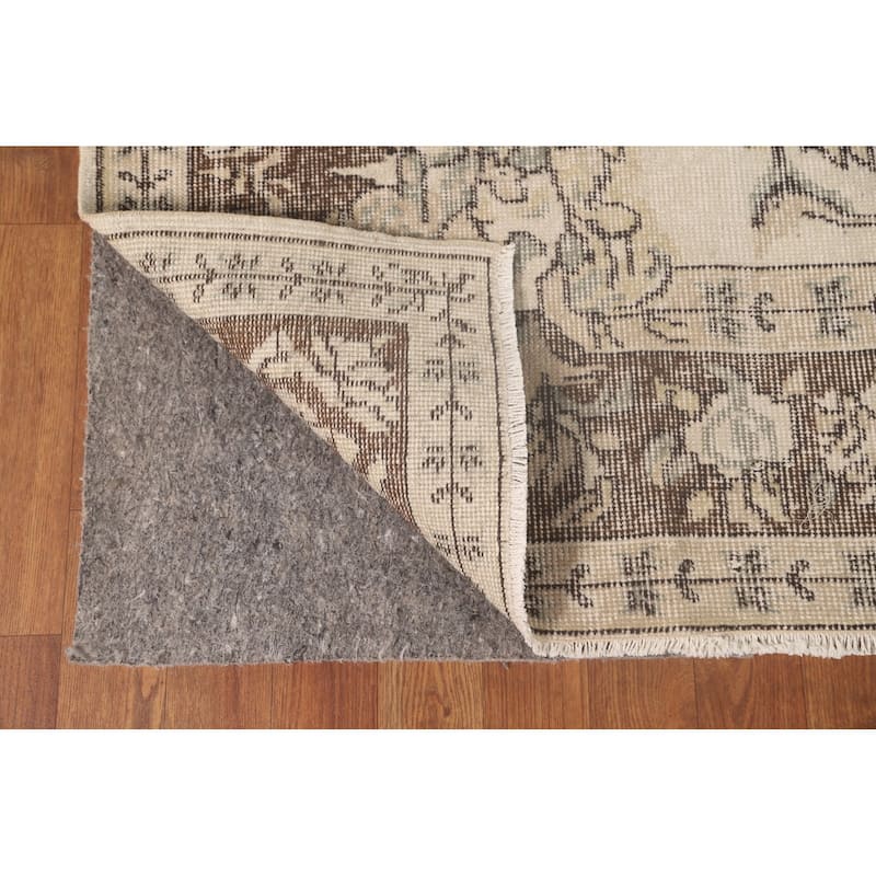 Distressed Ivory Sparta Turkish Vintage Area Rug Handmade Wool Carpet - 5'9"x 9'2"