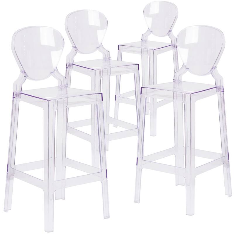 4Pk Ghost Barstool with Tear Back in Transparent Crystal - Wedding Chairs