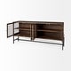 preview thumbnail 27 of 47, Arelius Light Brown w/ Black Metal Base 4 Door Glass Cabinet Sideboard - 70.0L x 18.0W x 32.0H