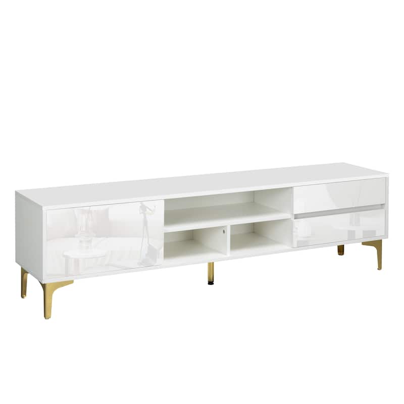 White 63" TV Stand with LED, Gloss Finish for TVs Up to 65"