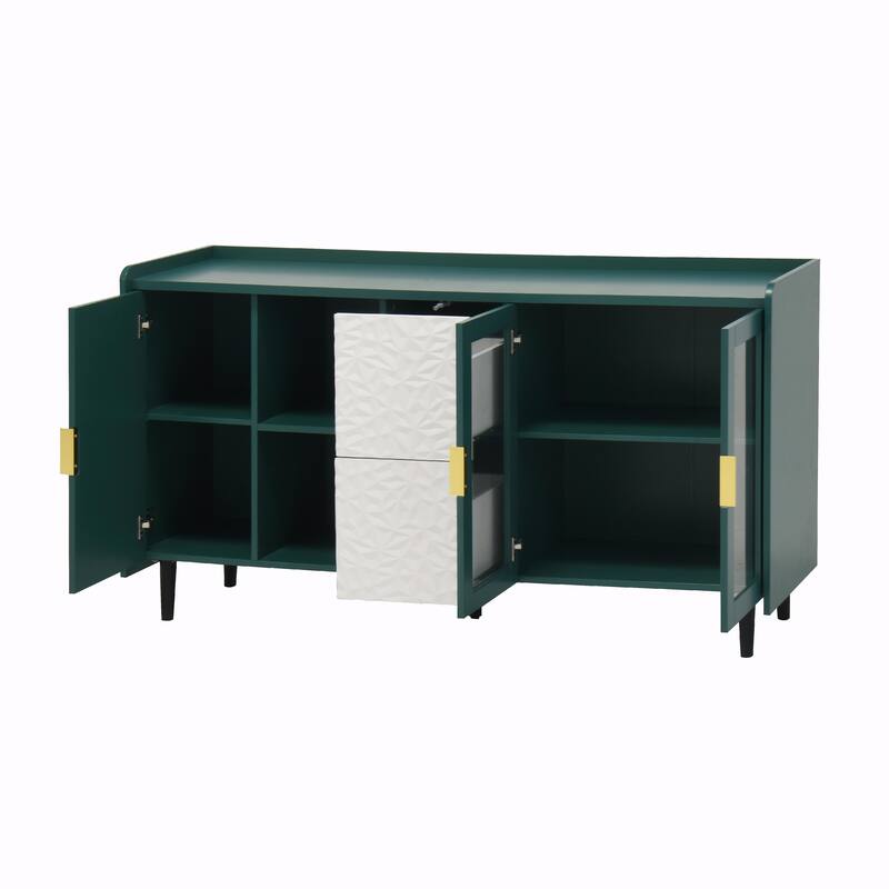 Modern Kitchen Pantry Storage Cabinet with Drawers and Glass Doors, Wood Buffet Table for Kitchen and Living Room