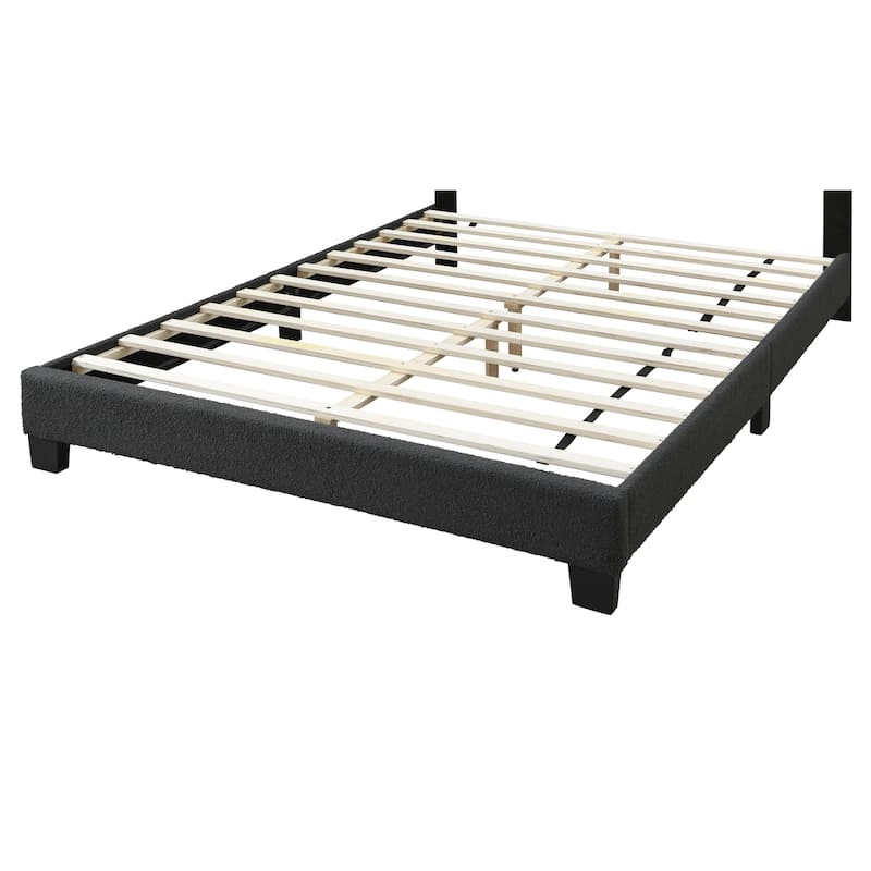 Queen Size Wool Upholstered Platform Bed with LED Channel-Tufted Headboard and Contemporary Platform Design