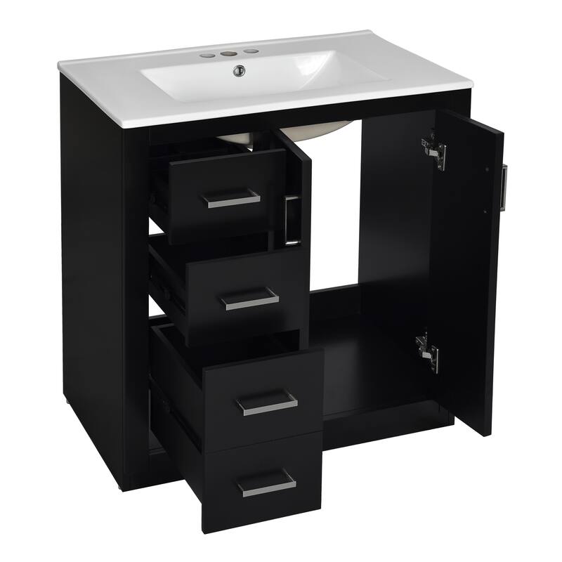 30'' Bathroom Vanity with Ceramic Sink Combo,Solid Wood Frame Bathroom Storage Cabinet, Freestanding Vanity Set