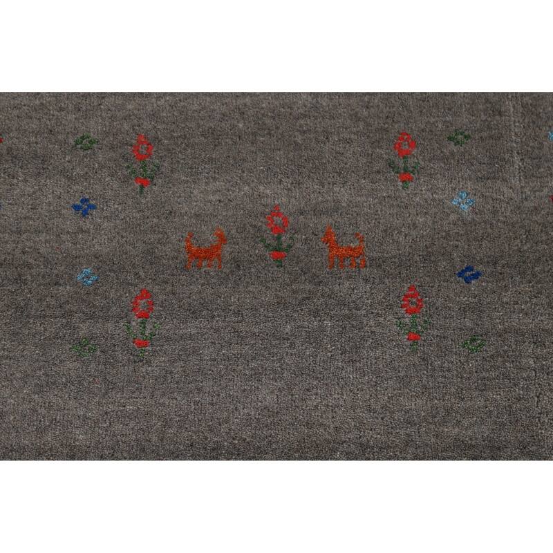 Hand Knotted Oriental 100% Wool Carpet Tribal Tribal Greys & Charcoal Gabbeh Area Rug - 12' 0'' X 9' 1''