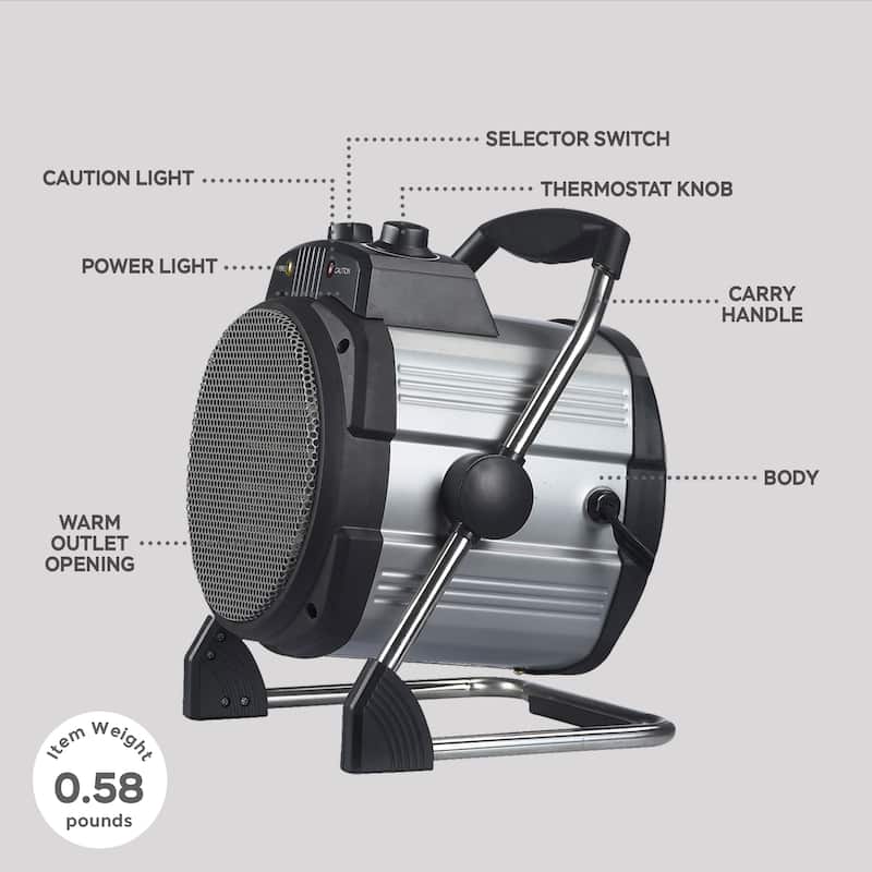 Geneva Industrial Portable Ceramic Heater 3 Setting Adjustable Thermostat Fan - 3.74