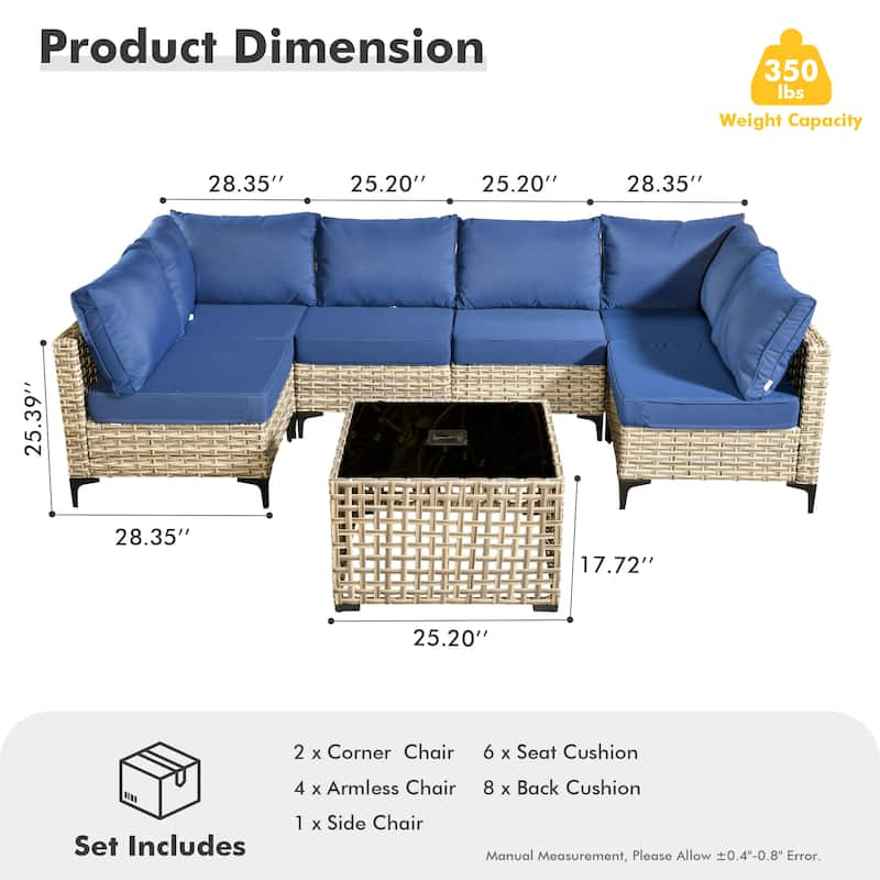 HOOOWOOO 7-piece Rattan Patio Furniture Sectional Set