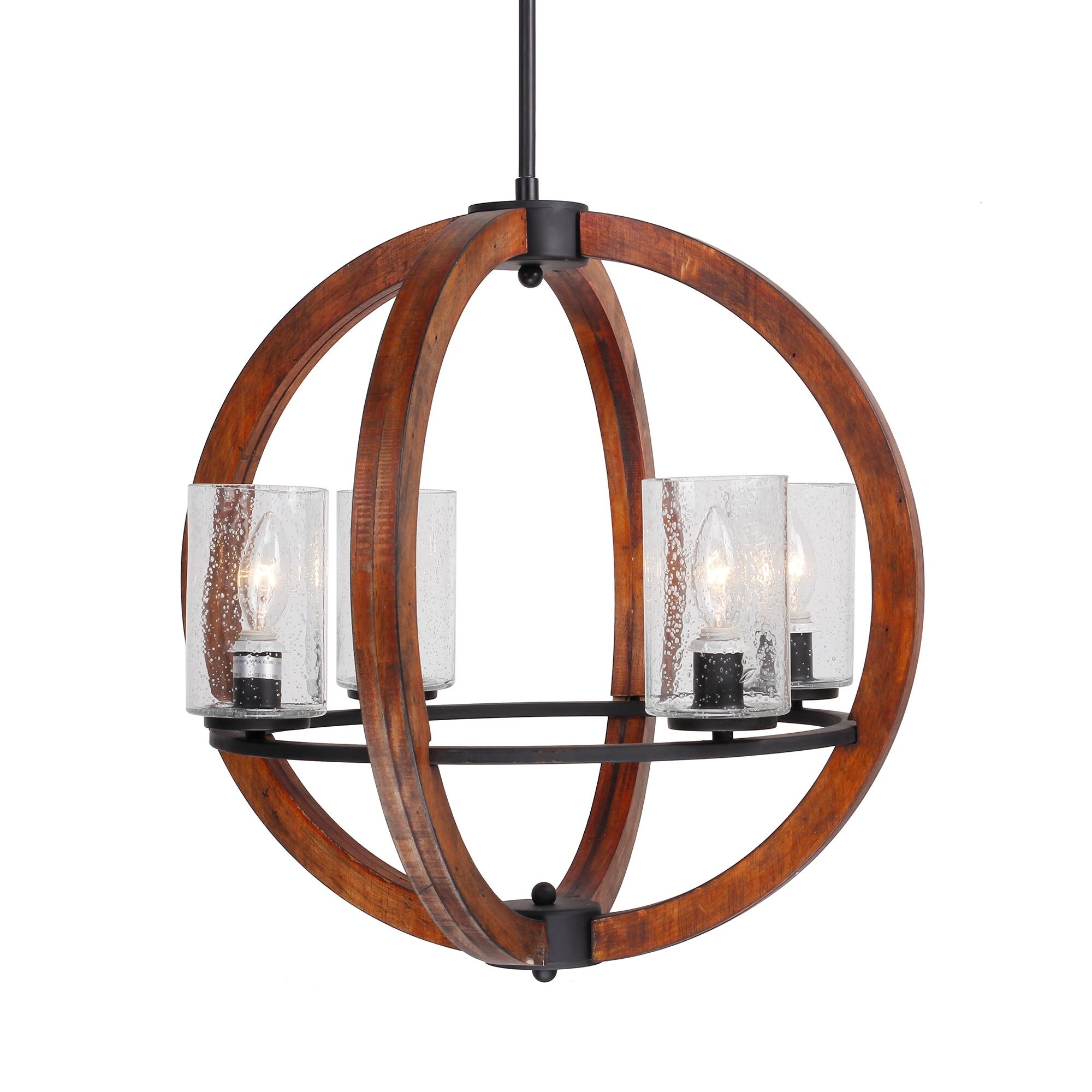 Vintage 4-light Orb Wood Chandelier with Glass Shade - Chandeliers For Bedrooms by Overstock.com
