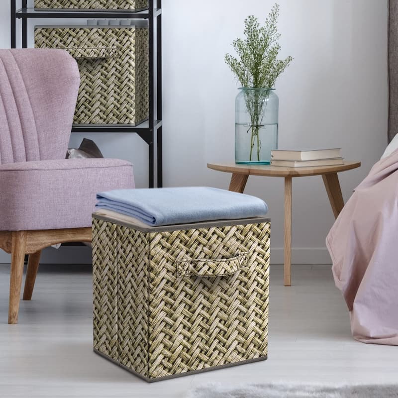 Sorbus Foldable Storage Cube Basket Bin (4 Pack, Woven Print - Gray)