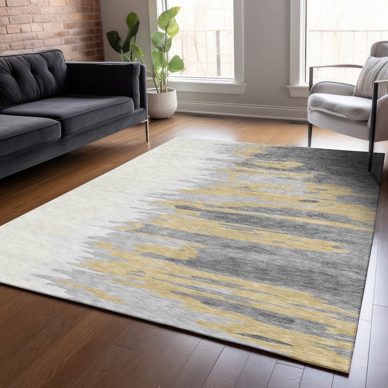 Machine Washable Indoor/ Outdoor Brushstrokes Ombre Chantille Rug - Gray - 8' x 10'
