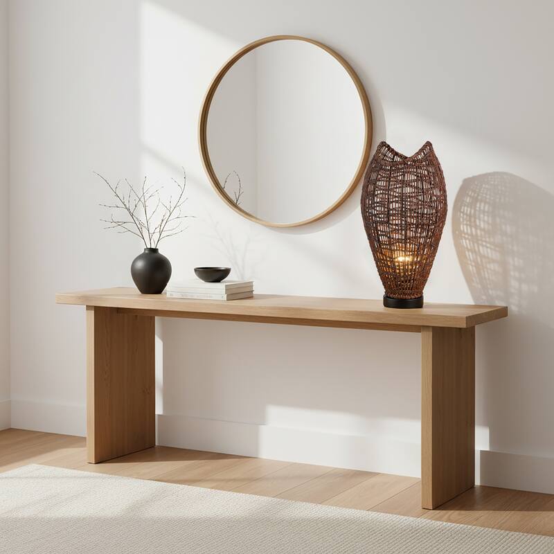 Kyoto 1-Light Rattan Table Lamp, Coastal Boho Japandi - Handwoven - 18" Tall