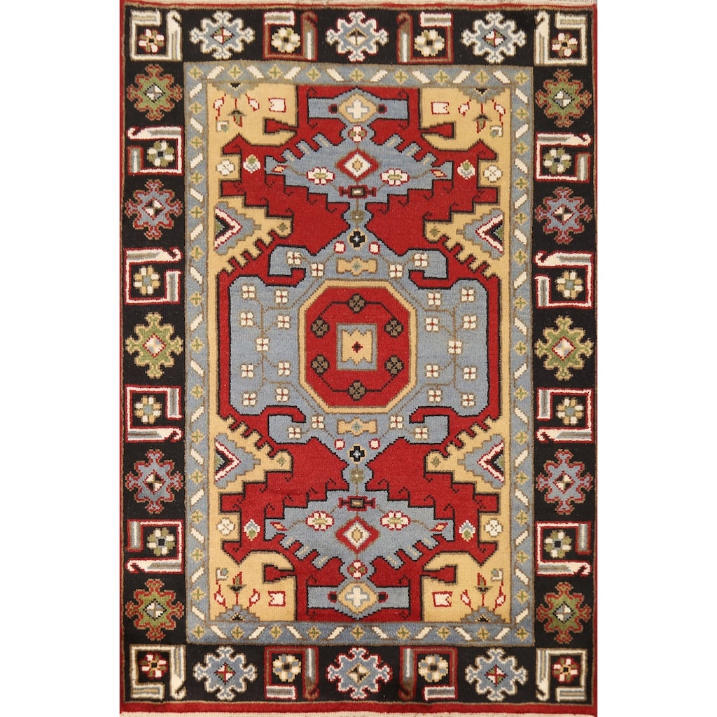 Hand Knotted Oriental 100% Wool Carpet Traditional Geometric Red Viss Area Rug - 5' 9'' X 4' 1''