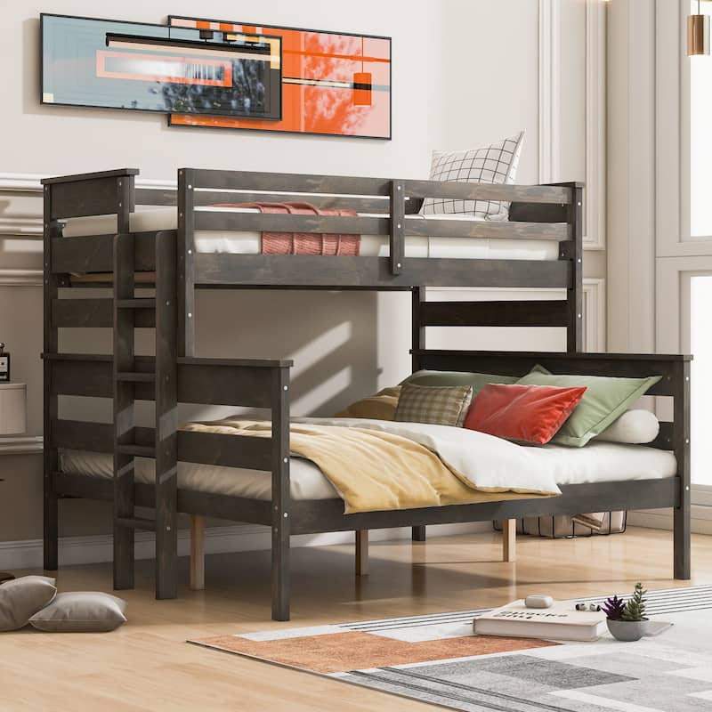 Space-Saving Twin XL over Queen Bunk Bed with Ladder, Gray