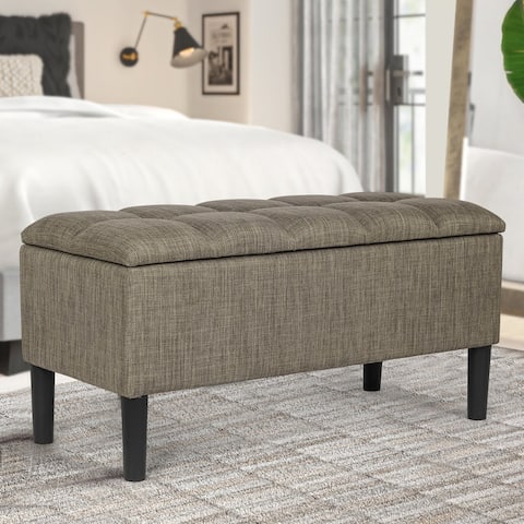 Adeco Storage Ottoman Upholstered Modern End of Bed Bench Living Room