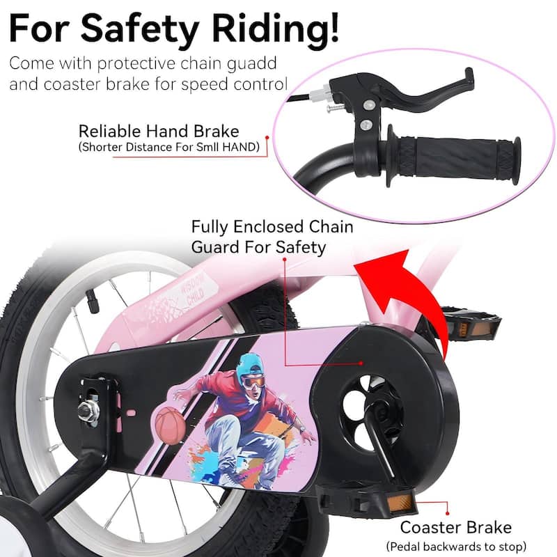 16 Inch Kids Bike with Training Wheels & Kickstand, Adjustable Saddle & Handlebar, Boys & Girls Ages 4-8