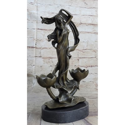 Handcrafted Sensual Floral Bronze Candle Holder Bronze Sculpture Statue Figure