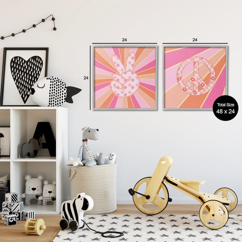 Stupell Groovy Peace Symbols on Stripes Framed Giclee Art Design By Jesse Keith (Set of 2)