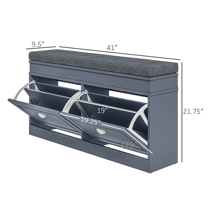 Modern Shoe Rack Bench for Entryway, Organizer with Cushion, 2 Drawers
