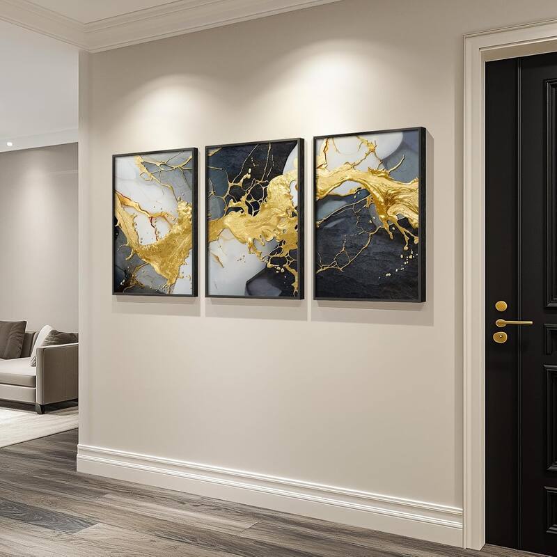 Black and White Gold Abstract Wall Art