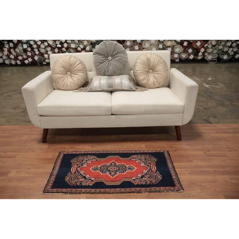 Hand Knotted Oriental 100% Wool Carpet Traditional Medallion Red Senneh Area Rug - 3' 6'' X 1' 9''