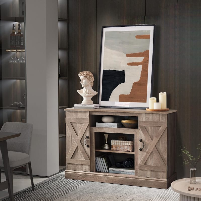 Roomfitters Farmhouse Classic Media TV Stand, Entertainment Console with 18" Electric Fireplace Insert