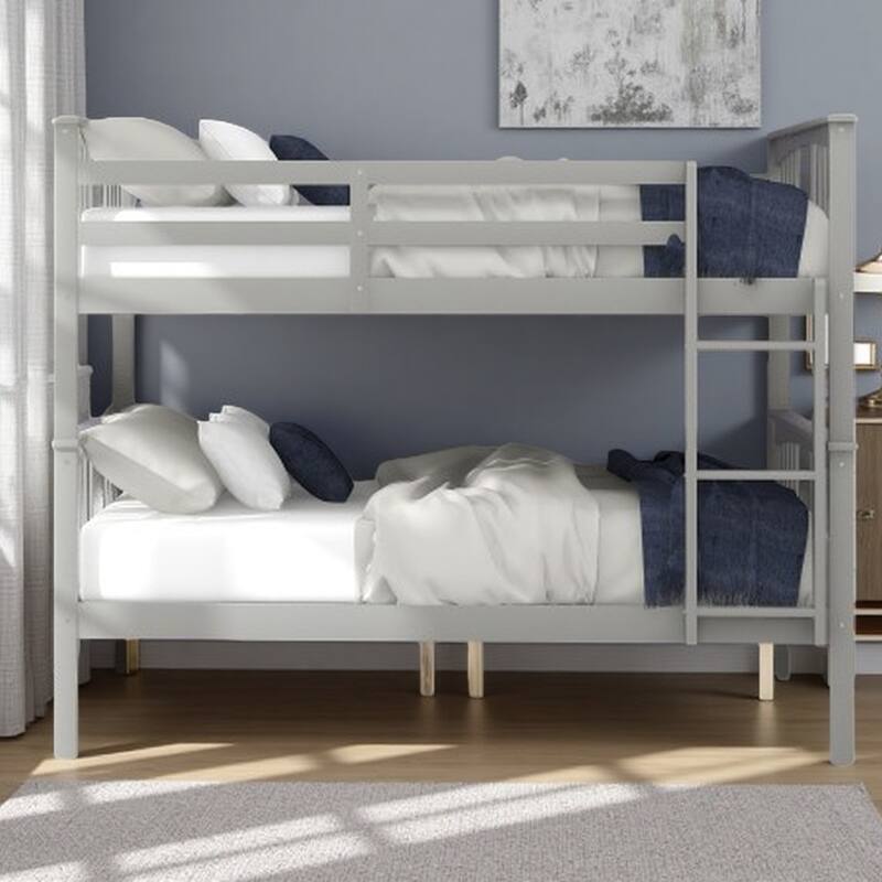 Full over Full Solid Wood Loft-Style Bunk Bed with Ladder, Convertible into Two Beds, Solid Wood Frame for Kids' Bedrooms - Gray