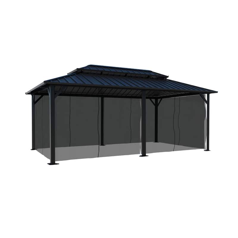 VEIKOUS Aluminum Double Hardtop Gazebo Pergola for Patio, Lawn, and Garden with Removable Netting