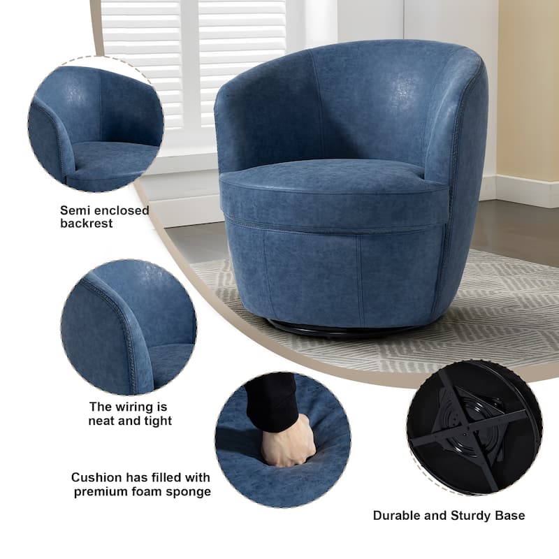 Faux Leather Swivel Barrel Accent Chair for Living Room