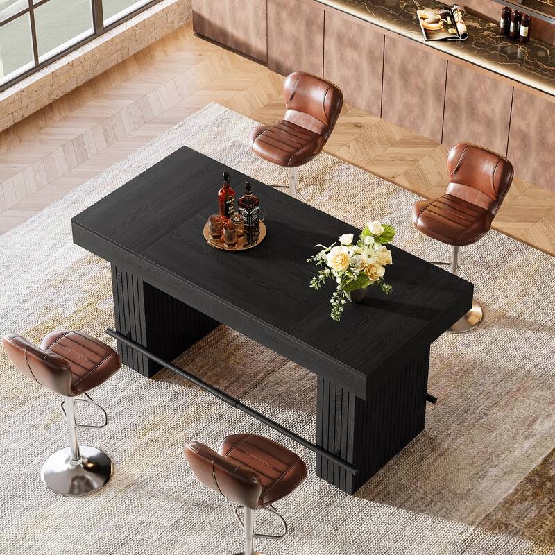 63-Inch Dining Table with Footrest and Large Table Top, Kitchen Island Table - 31.5"D x 62.99"W x 35.43"H