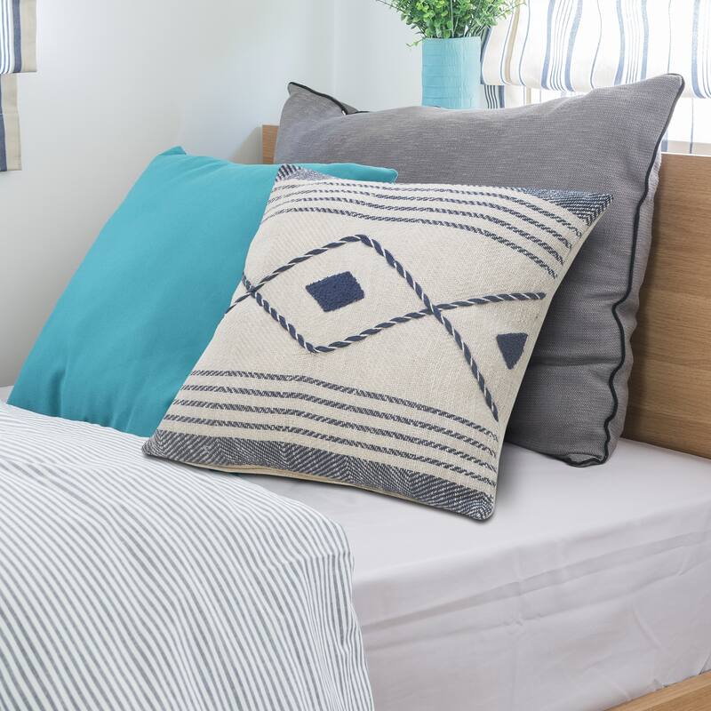 Sevita Coastal Edge Geometric Diamond Throw Pillow - Polyester - Blue/White