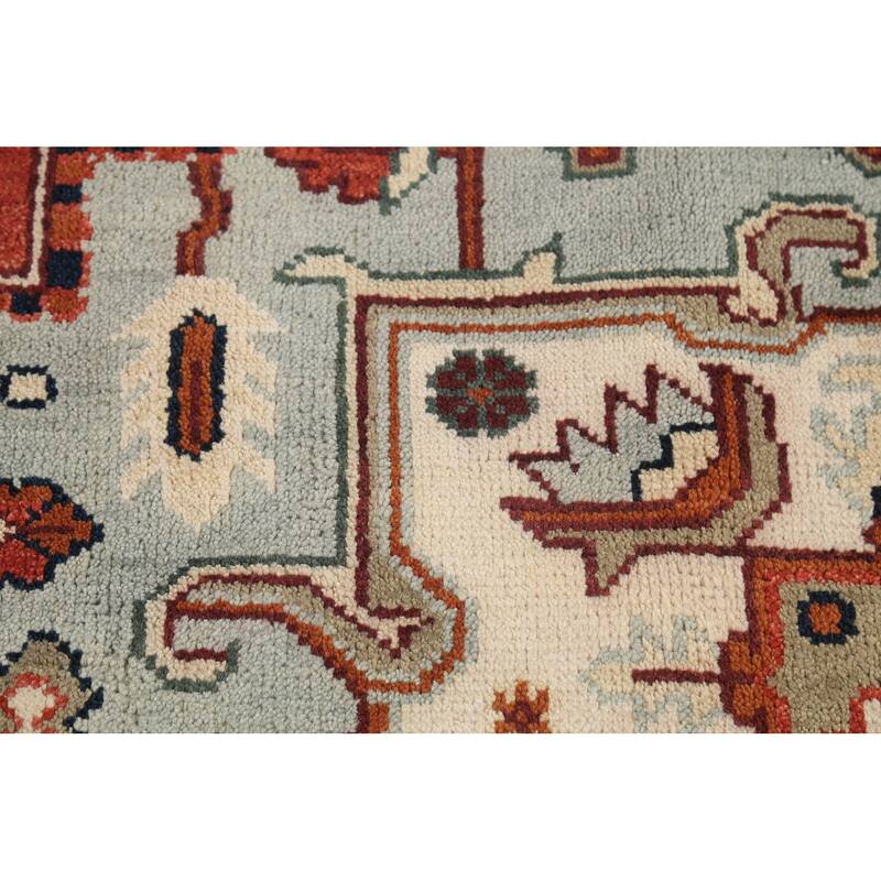 Geometric Heriz Serapi Indian Area Rug Handmade Orange Wool Carpet - 8'11"x 11'9"