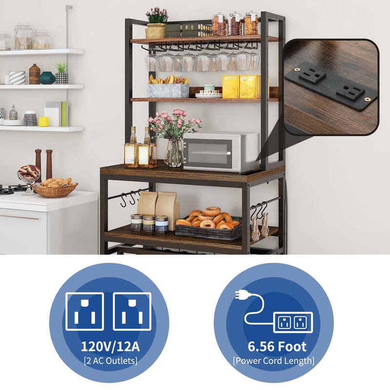 Moasis Large Bakers Rack with Power Outlets and Wine Rack