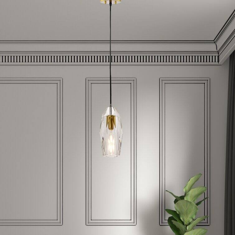 1 -Light Single Geometric Pendant with Crystal Accents