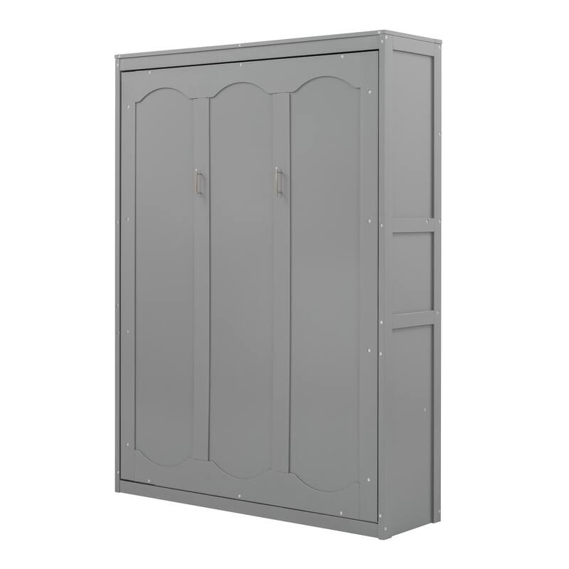 Full Size Smart Murphy Bed - Space-Saving Wall Bed with 2-Tier Storage Cabinet