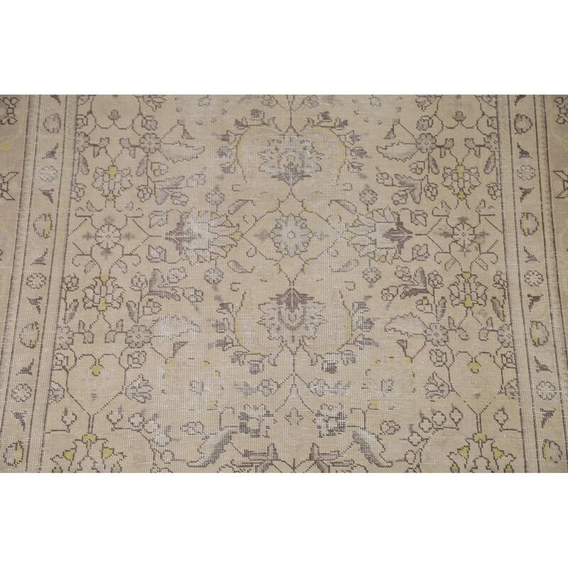 Hand Knotted Oriental 100% Wool Carpet Traditional Floral Beige & Ivories Tabriz Area Rug - 8' 9'' X 6' 0''