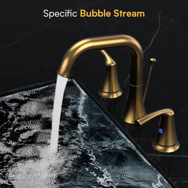 Bathroom Sink Faucet 2-Handle 3-Hole, Brushed Gold Widespread 8 Inch Bathroom Faucet with Pop Up Drain Assembly