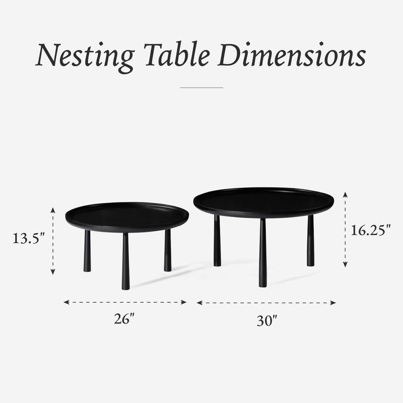 Maven Lane Sonia Rustic Wooden Nesting Coffee Tables in Matte Black